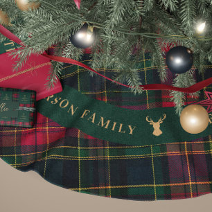 Jupon De Sapin En Polyester Brossé Tartan à carreaux personnalisé au nom de famille C