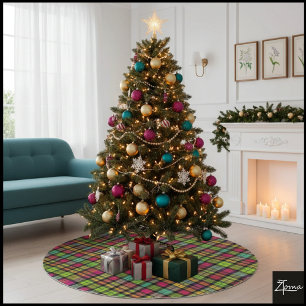 Jupon De Sapin En Polyester Brossé Tartan Cyberpunk à carreaux vert néon rose