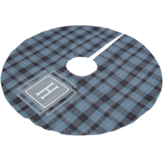 Jupon De Sapin En Polyester Brossé Tartan Monogramme Noir Bleu  (Angle)