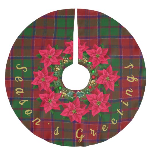 Jupon De Sapin En Polyester Brossé Tartan Noël Saison de voeux Poinsettia (Devant)