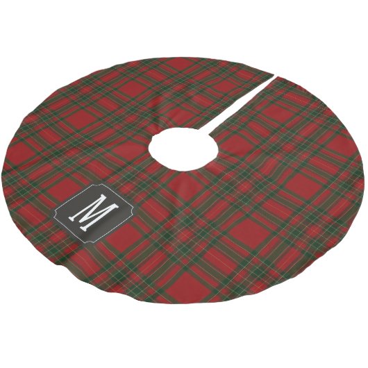 Jupon De Sapin En Polyester Brossé Tartan Rouge Vert Monogramme (Angle)