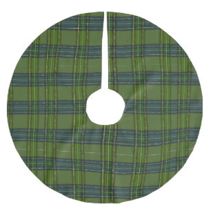 Jupon De Sapin En Polyester Brossé Tartan vert - jupe d'arbre de Noël