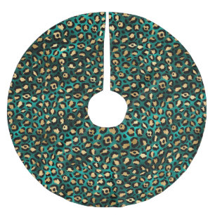 Jupon De Sapin En Polyester Brossé Teal et Gold Série Léopard Design 3  