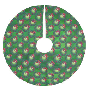 Jupon De Sapin En Polyester Brossé Tennis Ball Feu de Noël Motif sur Vert