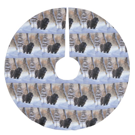 Jupon De Sapin En Polyester Brossé Terre-Neuve Laissons neiger Noël (Devant)