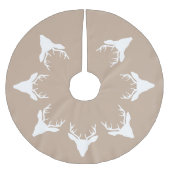 Jupon De Sapin En Polyester Brossé Tête De Cerf Blanc Silhouettes Sur Beige (Devant)