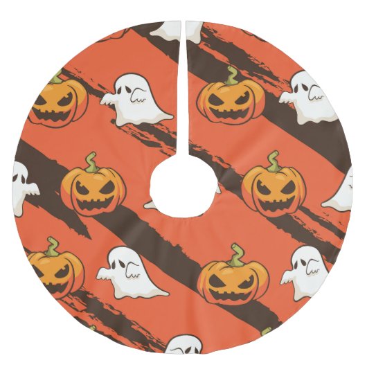 Jupon De Sapin En Polyester Brossé Thème d'Halloween citrouille, motif sans couture. (Devant)