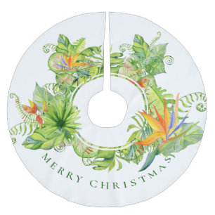 Jupon De Sapin En Polyester Brossé Thème floral côtier tropical Joyeux Noël