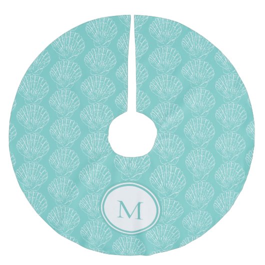 Jupon De Sapin En Polyester Brossé Thème plage Shell Monogramme Turquoise (Devant)