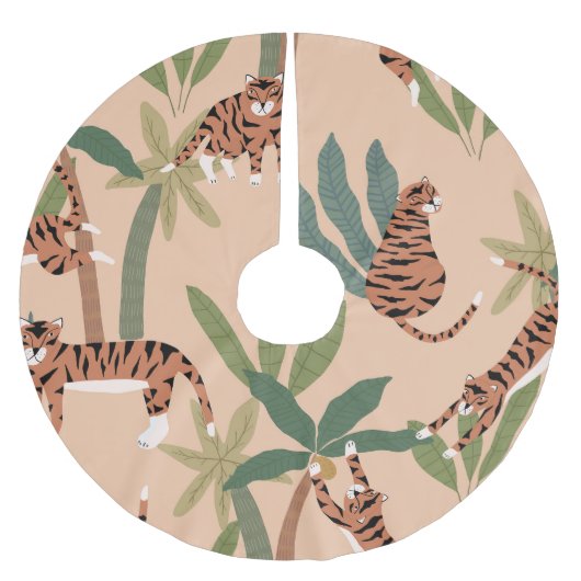 Jupon De Sapin En Polyester Brossé Tigers d'été Palmiers Exotiques (Devant)