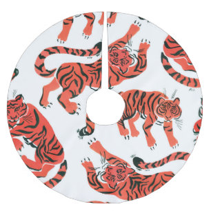 Jupon De Sapin En Polyester Brossé Tigers vintages Gouache Motif sans couture