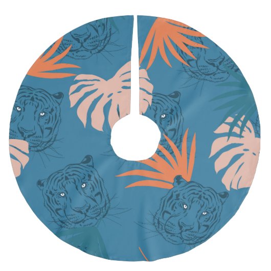 Jupon De Sapin En Polyester Brossé Tigres tropicaux Feuilles Bleu profond (Devant)