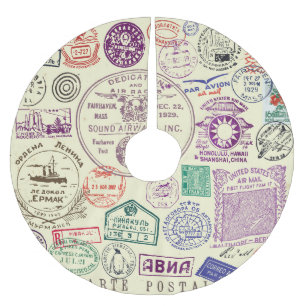 Jupon De Sapin En Polyester Brossé timbres vintages, ensemble de documents décoratifs