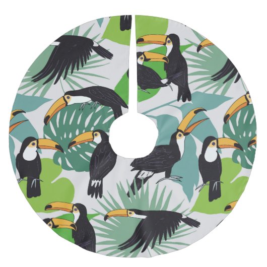 Jupon De Sapin En Polyester Brossé Toucan Bird : Palm Feuille Motif (Devant)