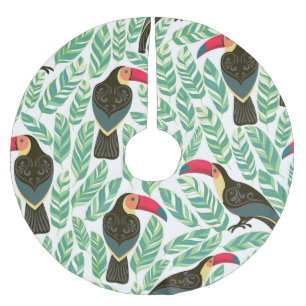 Jupon De Sapin En Polyester Brossé Toucans, feuilles tropicaux, motif décoratif.