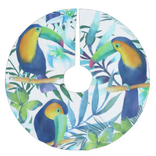 Jupon De Sapin En Polyester Brossé Toucans tropicaux : Motif de fleurs exotiques.