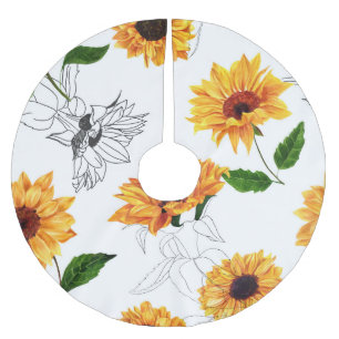 Jupon De Sapin En Polyester Brossé Tournesols dessinés à la main : motif jaune vif.