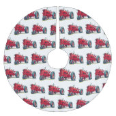 Jupon De Sapin En Polyester Brossé Tracteur de ferme rouge avec des boules d'yeux (Devant)