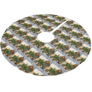 Jupon De Sapin En Polyester Brossé Tracteur vert de Noël avec lumières clignotantes