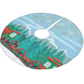 Jupon De Sapin En Polyester Brossé Train de Noël et petit chien (Angle)