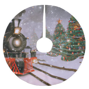 Jupon De Sapin En Polyester Brossé Train forestier de Noël