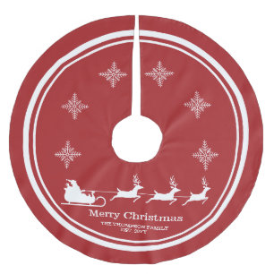Jupon De Sapin En Polyester Brossé Traîneau de Père Noël blanc et texte Joyeux Noël s
