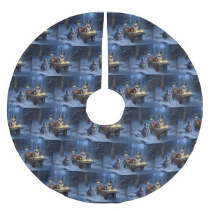 Jupon De Sapin En Polyester Brossé Traîneau enneigé de Noël Heeler Bleu Décoration de