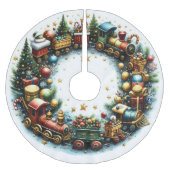 Jupon De Sapin En Polyester Brossé Trains d'aquarelle à Noël blanc (Devant)