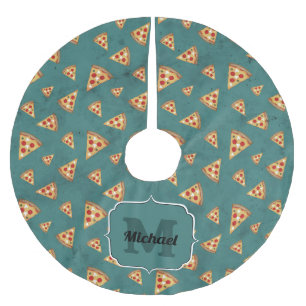 Jupon De Sapin En Polyester Brossé Tranches de pizza cool vintage motif turquoise Mon
