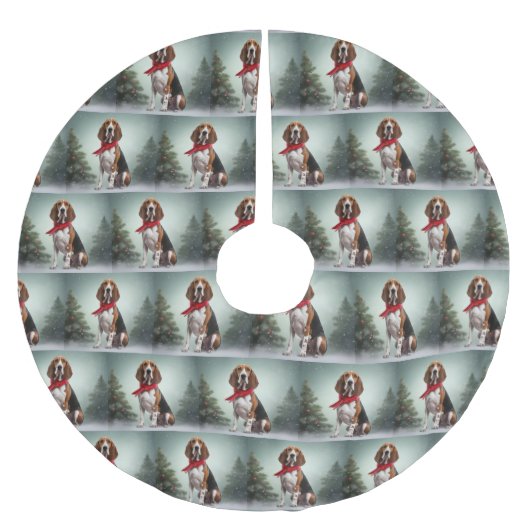 Jupon De Sapin En Polyester Brossé Trek Walker Coonhound Dog en Noël de neige (Devant)