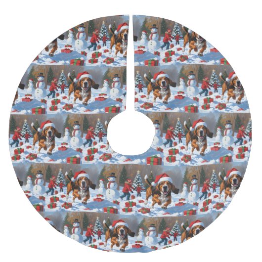 Jupon De Sapin En Polyester Brossé Trek Walker Coonhound Neige avec Casquette de Noël (Devant)