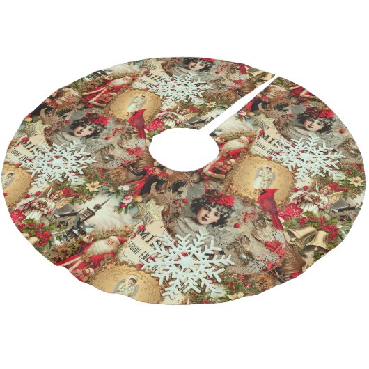Jupon De Sapin En Polyester Brossé Trésors de Noël victoriens en collage (Angle)