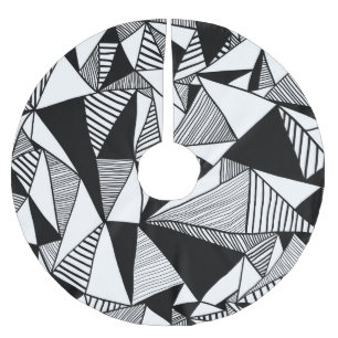 Jupon De Sapin En Polyester Brossé Triangles De Mosaïque, Texture Blanc Noir.