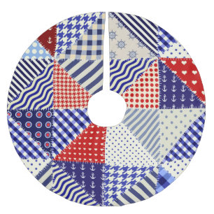 Jupon De Sapin En Polyester Brossé Triangles De Patchwork Rétro Style Nautique