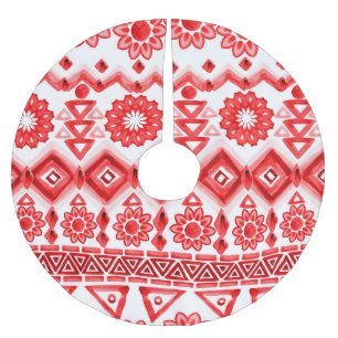 Jupon De Sapin En Polyester Brossé Tribus rouge, motif ethnique aquarelle.