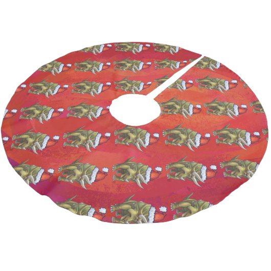 Jupon De Sapin En Polyester Brossé Tricératops Noël En Rouge (Angle)