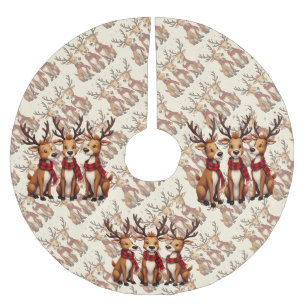 Jupon De Sapin En Polyester Brossé Trio de rennes de Noël mignons avec des écharpes à
