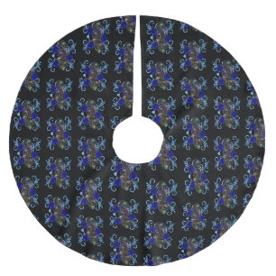 Jupon De Sapin En Polyester Brossé Triple Black Jour Des Morts Crânes Roses Bleues