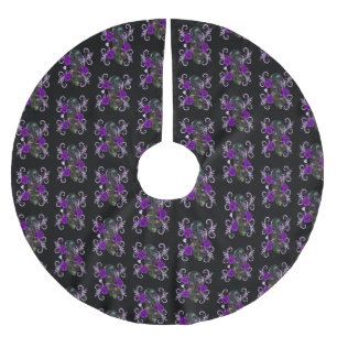 Jupon De Sapin En Polyester Brossé Triple Jour Noir Des Crânes Morts Roses Violets