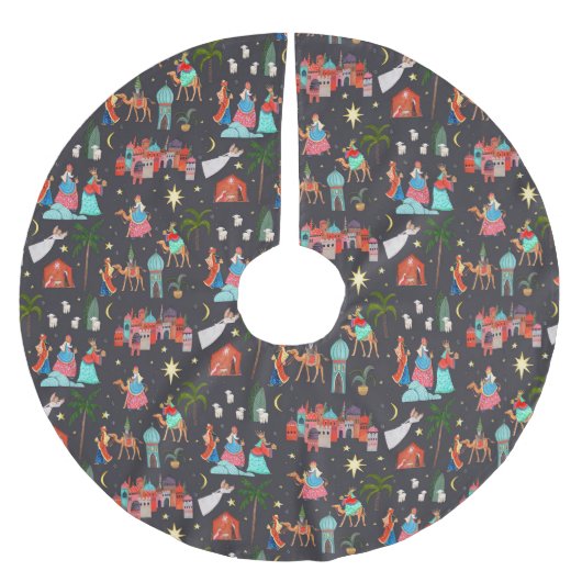 Jupon De Sapin En Polyester Brossé Trois hommes sages Noël (Devant)