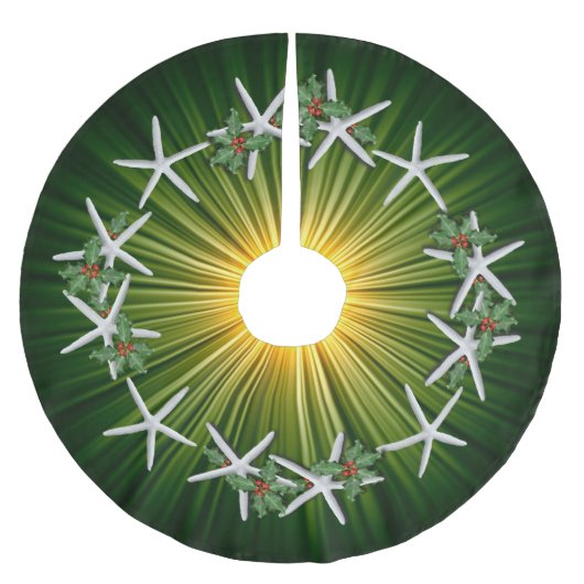 Jupon De Sapin En Polyester Brossé Tropical Christmas Starfish Green Starburst (Devant)