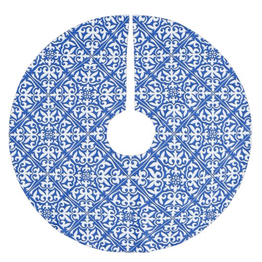 Jupon De Sapin En Polyester Brossé Tuiles marocaines - bleu cobalt et blanc (Devant)