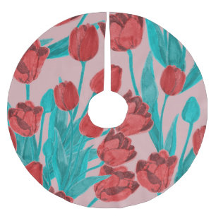 Jupon De Sapin En Polyester Brossé Tulipes de printemps, motif floral dessiné à la ma