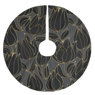 Jupon De Sapin En Polyester Brossé Tulipes d'or noir : modèle floral de luxe