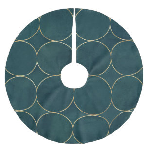 Jupon De Sapin En Polyester Brossé Turquoise foncé, Cercles d'or Aquarelle.
