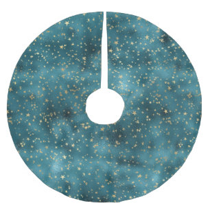 Jupon De Sapin En Polyester Brossé Turquoise Green Gold Stars
