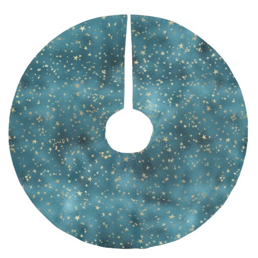 Jupon De Sapin En Polyester Brossé Turquoise Green Gold Stars (Devant)