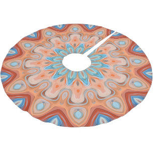 Jupon De Sapin En Polyester Brossé Turquoise Orange Mandala étoile motif bleu azur