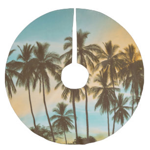 Jupon De Sapin En Polyester Brossé Twilight Tropical : Cocout Palm Silhouette