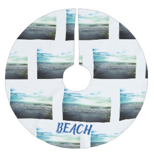 Jupon De Sapin En Polyester Brossé Typographie Abstraite de l'océan Motif blanc bleu